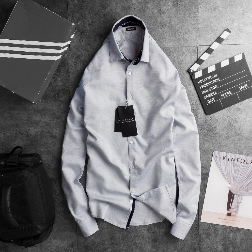 Áo sơ mi nam tay dài cao cấp ZARA vải Oxford màu Xám Nhạt - Đẳng Cấp Hàng Hiệu