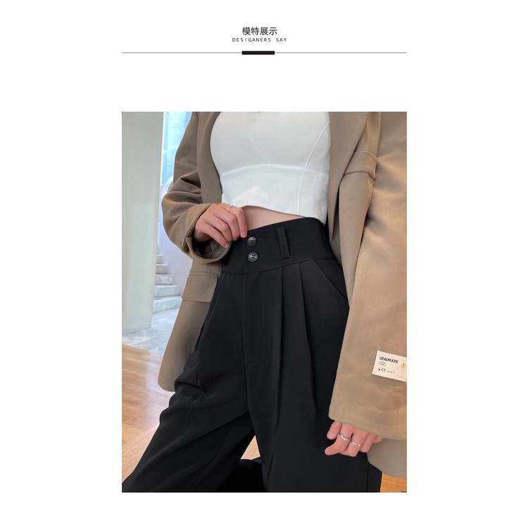 Quần dài ZHELIHANGFEI ống rộng lưng cao màu đen thời trang xuân thu cho nữ