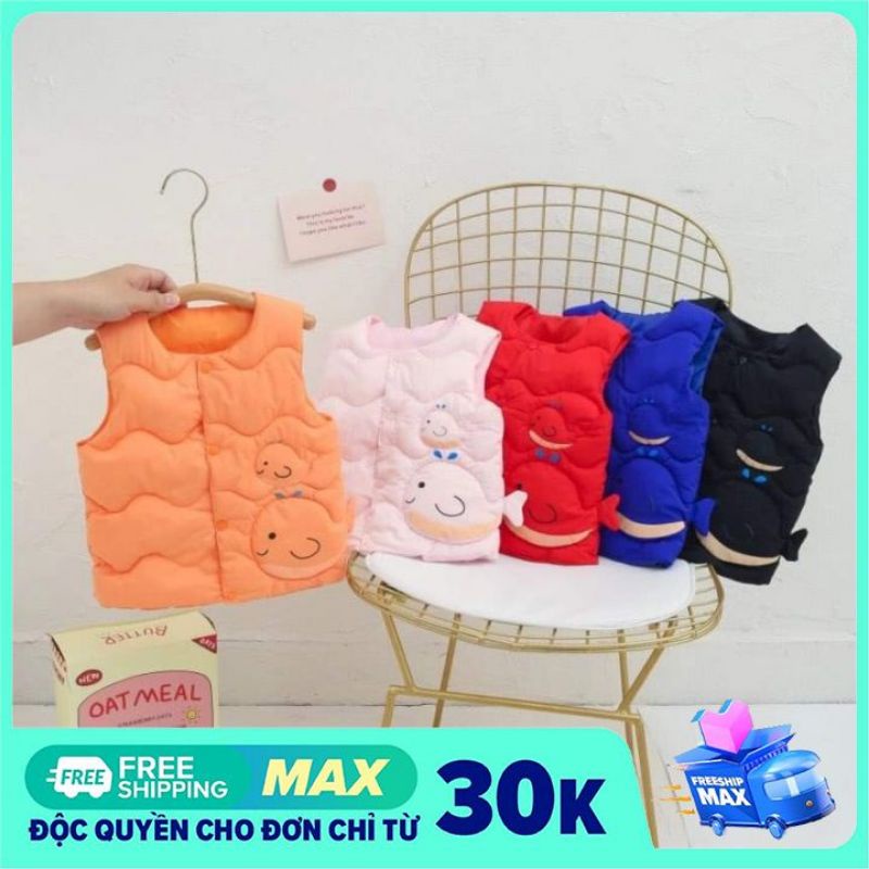 AD Áo khoác cho bé, Áo phao gile cá khủng long siêu nhẹ cổ tròn quảng châu cho bé 8-25kg