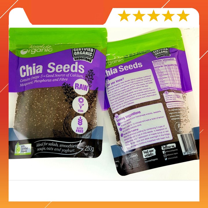 Hạt chia úc Seeds tím Absotute Organic 1kg giúp giảm cân, hữu cơ tốt cho phụ nữ có thai và cho bé ăn dặm DATE 2022