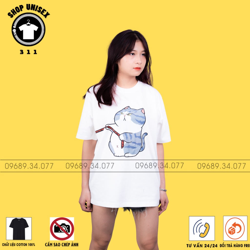 Áo phông đôi in hình chó kéo dây mèo siêu dễ thương, áo cặp Unisex đẹp chất mát màu áo in hình tuỳ chọn