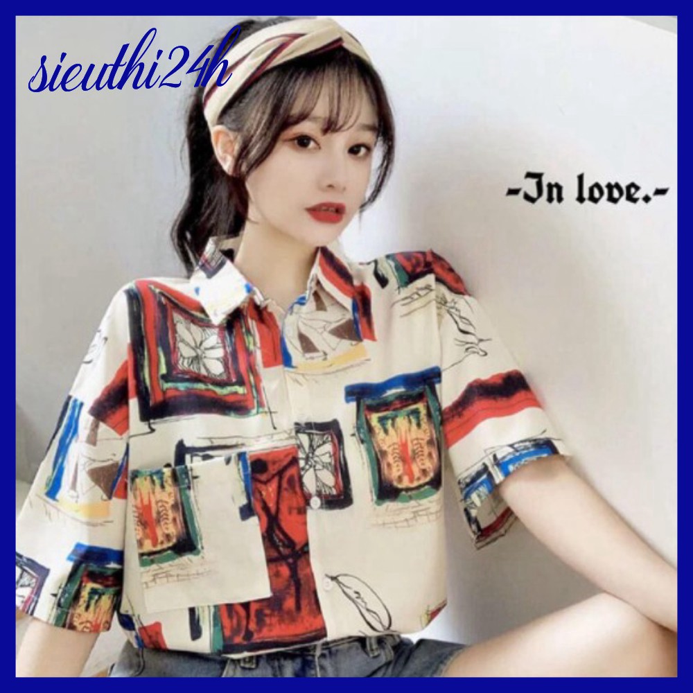 Áo sơ mi nữ form rộng tay lỡ in 3D Hình Ô Tranh, dáng ulzzang mặc cặp, nhóm cực sành điệu SMH.42