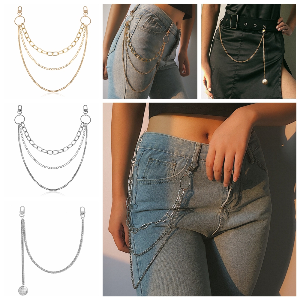 Chuỗi phụ kiện đeo quần phong cách Punk 3 lớp đẹp mắt hip hop