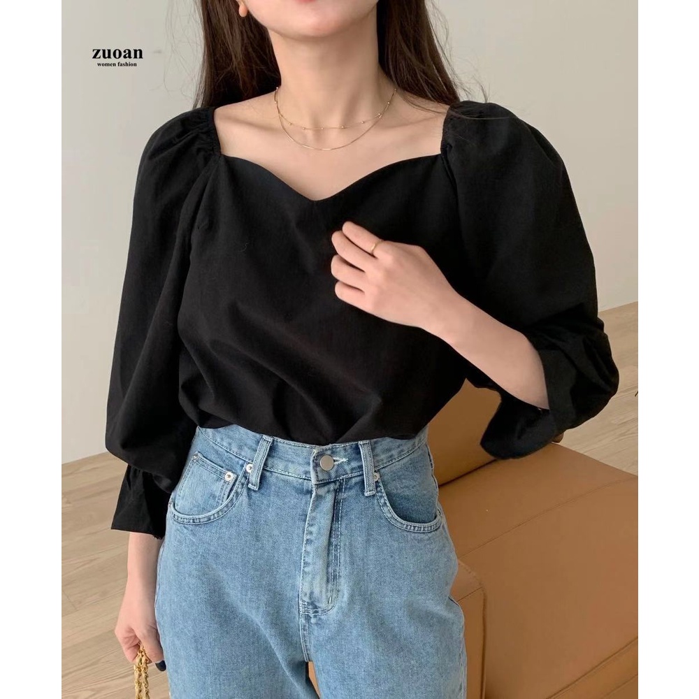 SUXI Áo Kiểu Tay Dài Dáng Rộng Thiết Kế Đơn Giản Dễ Phối Đồ Cho Nữ