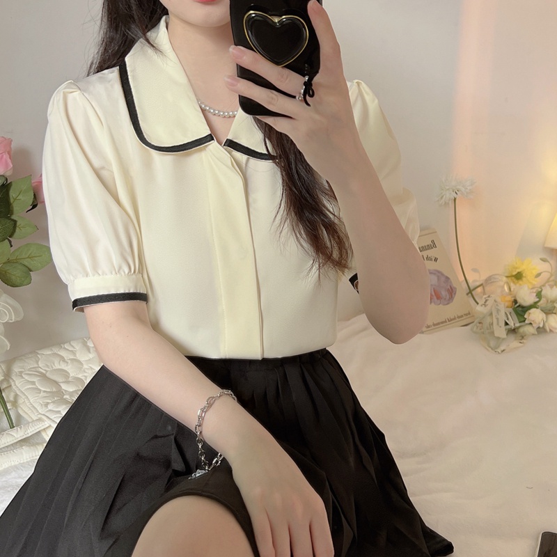 SUXI Áo Sơ Mi Tay Ngắn Phồng Dáng Rộng Màu Sắc Ngọt Ngào Thời Trang Mùa Hè Cho Nữ