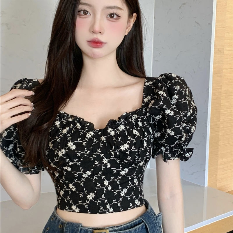 Áo Kiểu Tay Phồng Cổ Vuông In Họa Tiết Hoa Thời Trang Mùa Hè Dành Cho Nữ 2022