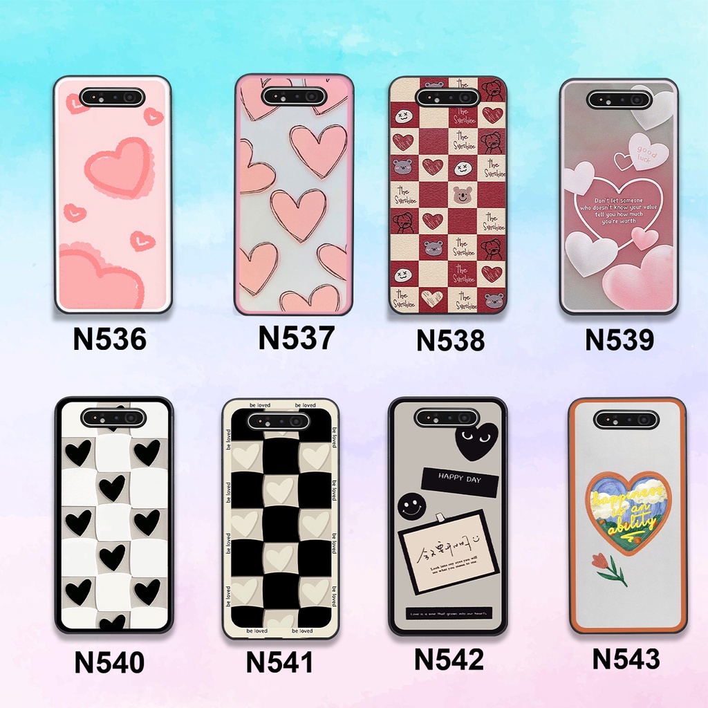 Ốp Samsung A80 / A90 in hình trái tim caro đen trắng , hồng cute xinh xắn dễ thương
