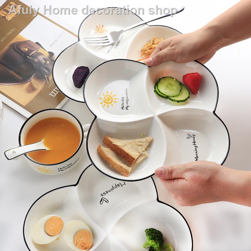 Đĩa sứ chia 4 ngăn đựng thức ăn phong cách Bắc Âu sáng tạo tiện lợi
