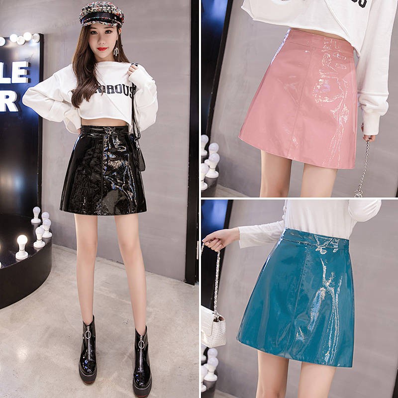 Chân Váy Da Bóng Dáng Chữ A Lưng Cao Thời Trang Thu Đông Hàn Quốc 2019 Cho Nữ