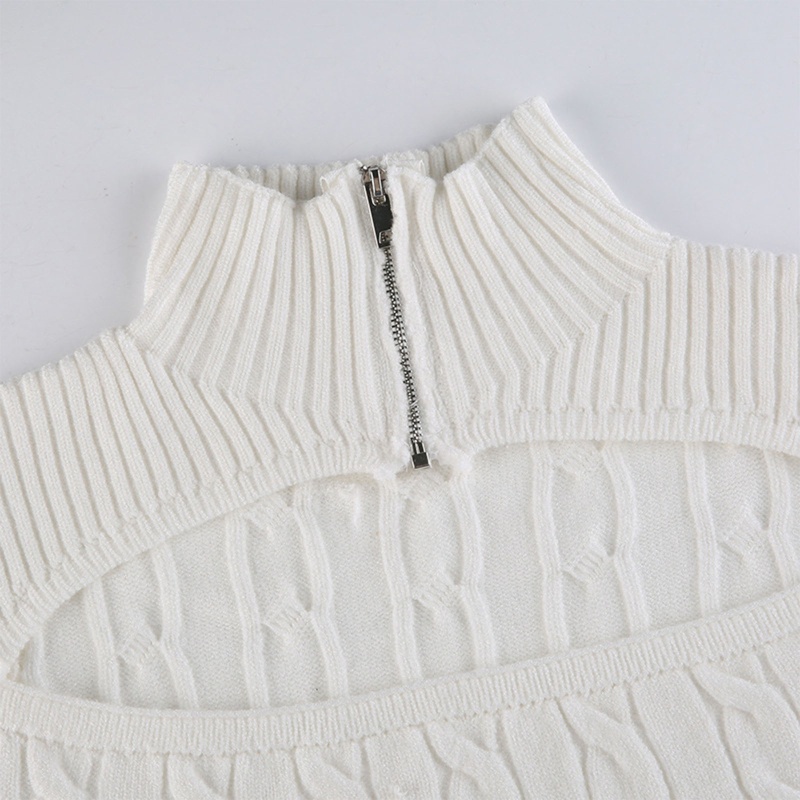 Brroa Áo Crop Top Dệt Kim Tay Dài Cổ Lọ Dây Kéo Rỗng Phía Trước Màu Trơn Gợi Cảm Phong Cách Harajuku Cho Nữ