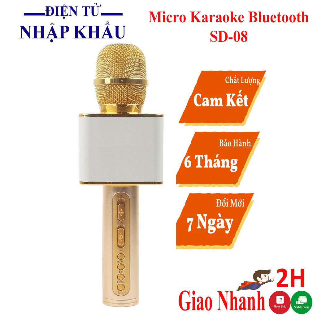 Micro karaoke bluetooth Hát karaoke SD-08, Bass Trầm Cực Lớn, Kết Nối Được Thẻ Nhớ.