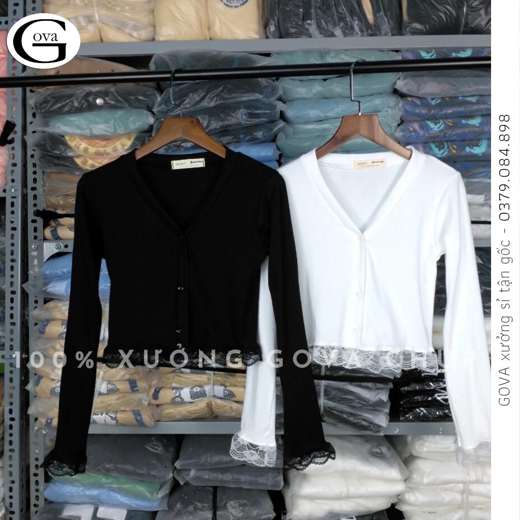Áo Croptop tay dài phối ren Hot Trend Áo kiểu nữ ôm chất thun Cao Cấp gân mềm mát