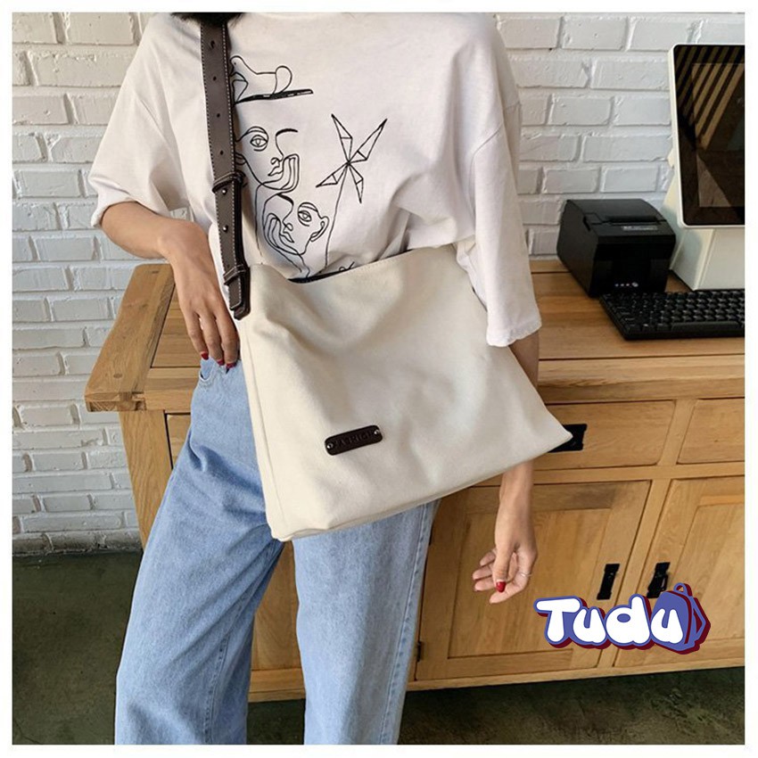 Túi Đeo Chéo Nữ Tudu, Túi Tote Vải Canvas, Túi Đeo Vai Nữ Phong Cách Thời Trang Hàn Quốc, Kèm Ví Nhỏ (CN230)