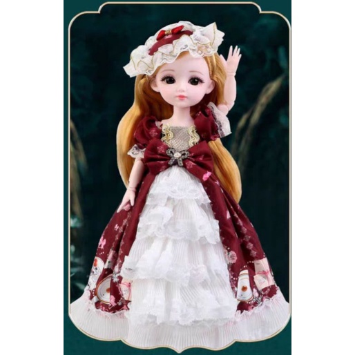 Búp bê khớp cầu  phong cách Châu Âu 23 điểm, size hộp 37cm, đầm dài phong cách cosplay Tiểu Thư, mắt thủy tinh