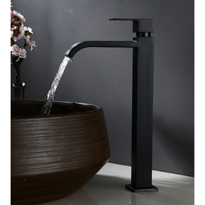 Vòi Lavabo lạnh cao vuông màu đen Inox 304 dùng cho lavabo nổi | BigBuy360 - bigbuy360.vn