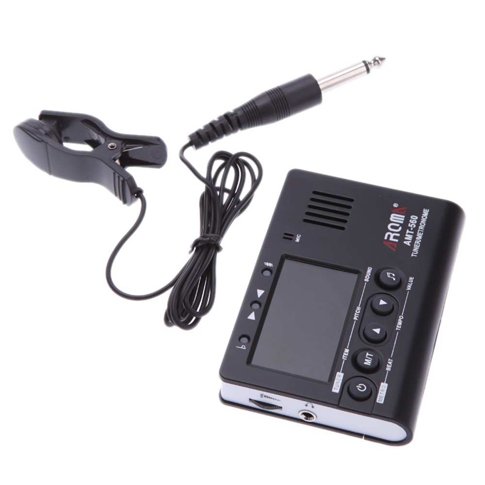 Ĩ Aroma AMT-560 Electric Tuner & Metronome Built-in Mic with Pickup Cable 6.3mm for Guitar Chromatic Bass Violin Ukulele