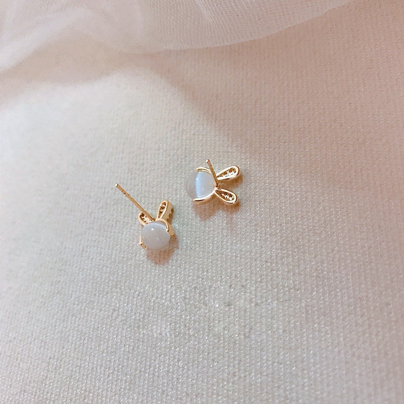 1 Đôi Bông Tai Hình Thỏ Đính Đá Opal Phong Cách Hàn Quốc Ngọt Ngào Đơn Giản Dành Cho Nữ