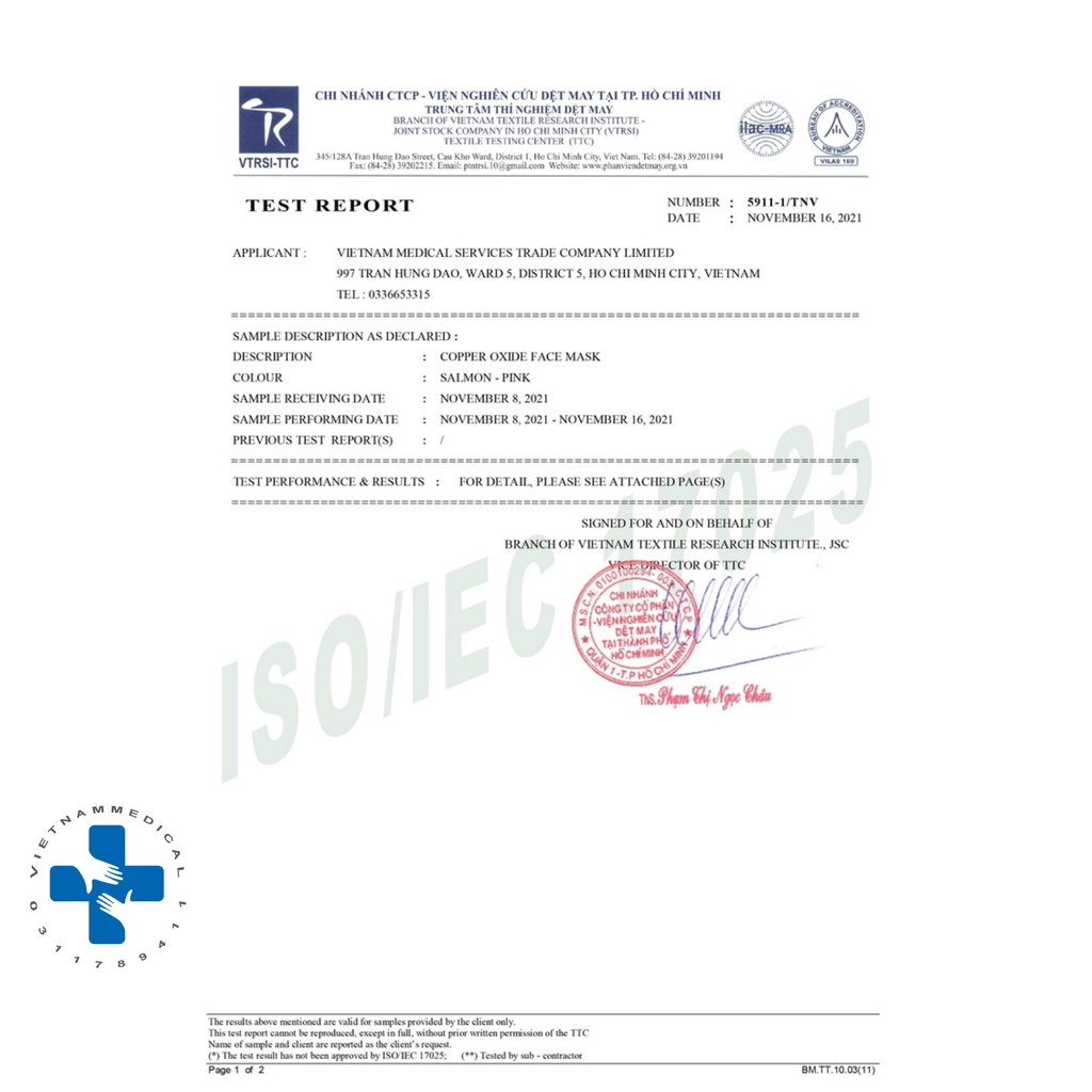 Khẩu Trang Cao Cấp N95 Oxit Đồng VIETNAM MEDICAL - Diệt Virus Bám Trên Bề Mặt - Tái Sử Dụng Không Cần Giặt