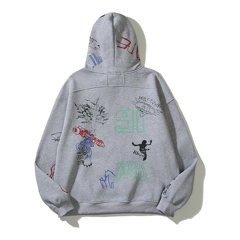 Hàng Bán Chạy Áo HOODIE Cotton Plus Size Tay Dài Dáng Rộng Vẽ Graffiti Bằng Tay RHUDE DOODLE Unisex