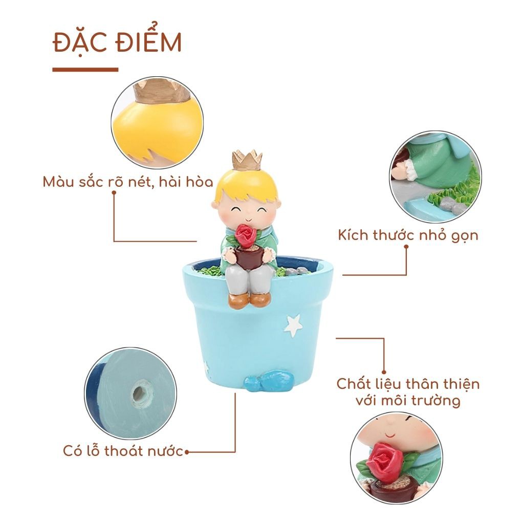 [Hàng Chính Hãng] Chậu Hoa Để Bàn Tiểu Cảnh Mini Hình Hoàng Tử Bé, Bình Hoa Đẹp Để Phòng Khách Decor Trang Trí, Quà Tặng