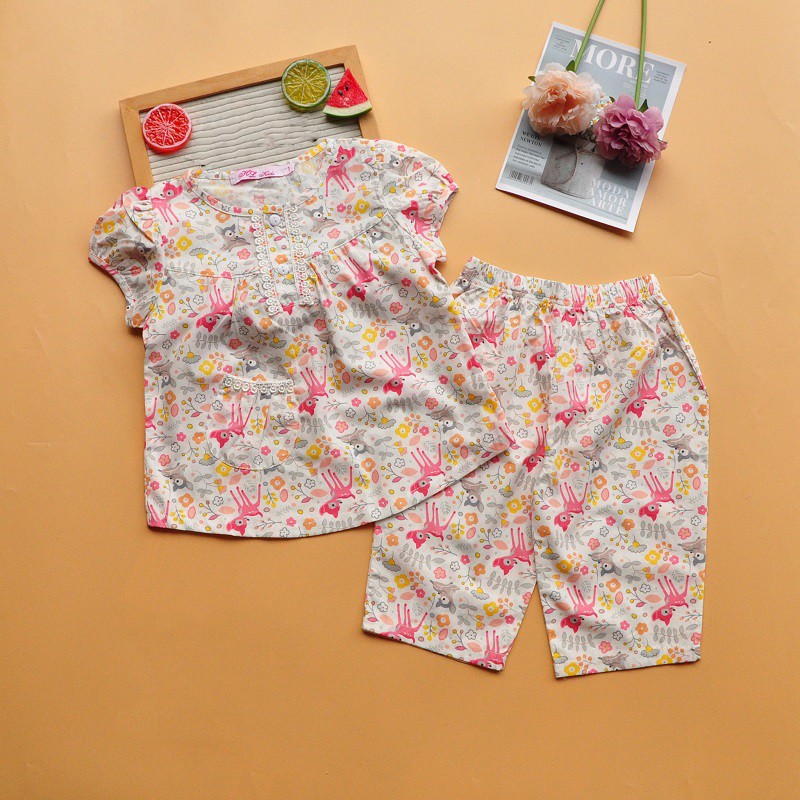 Đồ bộ Pijama bé gái lửng vải kate họa tiết đáng yêu từ 12 đến 33kg - BAOBAOKIDS