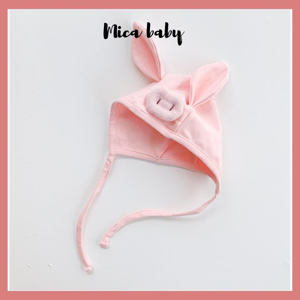 Mũ cotton buộc dây cho bé hình heo hồng dễ thương Mica Baby MD154