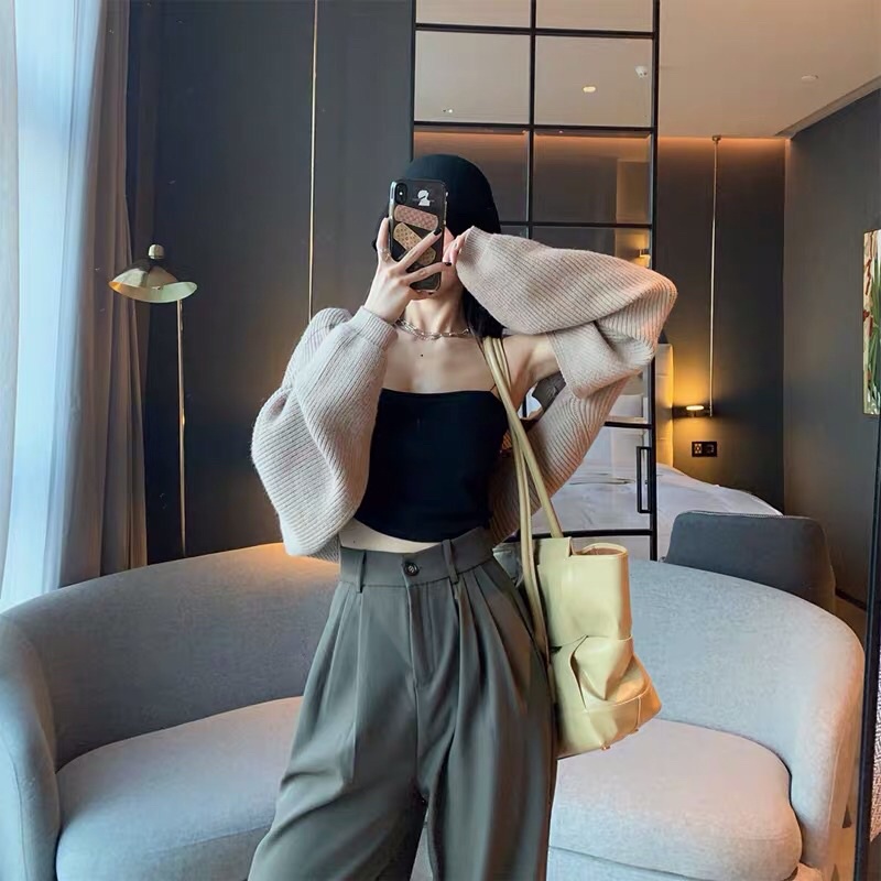 Set áo khoác len croptop nhiều màu + áo 2 dây Ulzzang siêu chất ❤️