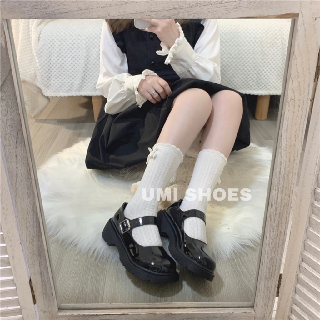 [NOWSHIP] Giày Lolita Nữ Búp Bê Phong Cách Hàn Quốc đế bằng cao cute quai cài ngang da bóng/mờ mới xinh đẹp mũi tròn hot