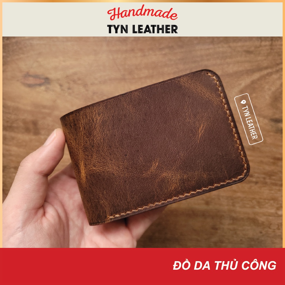 Ví ngang nam mini, da bò thật, hàng handmade 100%