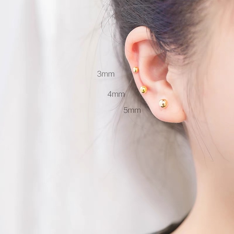 Khuyên tai nụ tròn bạc mạ vàng , Bông tai bạc bi Minidot Basic Duyson Silver
