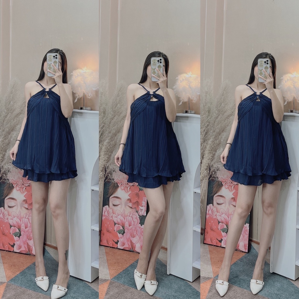 Set bộ nữ áo cổ yếm xẻ ngực kèm quần dập li thời trangI Trần Hân Shop 4012343