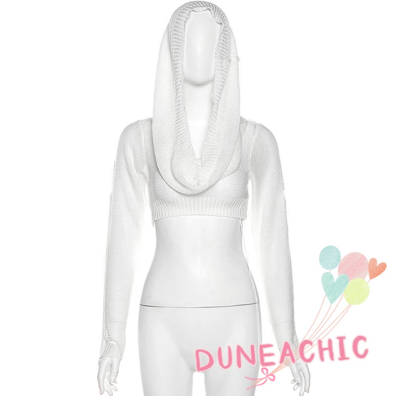 DUNEA Áo hoodie dệt kim tay dài thời trang dành cho nữ