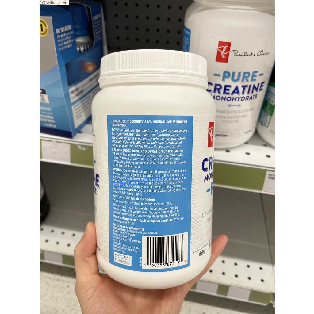 Bột bổ não, tăng cơ President’s Choice Pure Creatine monohydrate 650g, 130 servings, Hsd 2026