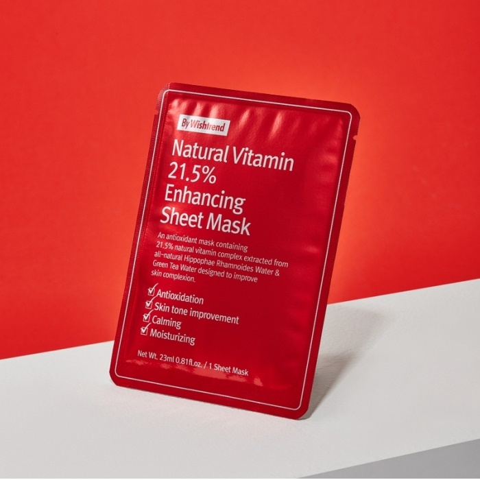 Combo 10 Mặt nạ dưỡng trắng da làm mờ vết thâm By Wishtrend Natural Vitamin C 21.5 Enhancing Sheet Mask 23ml x 10