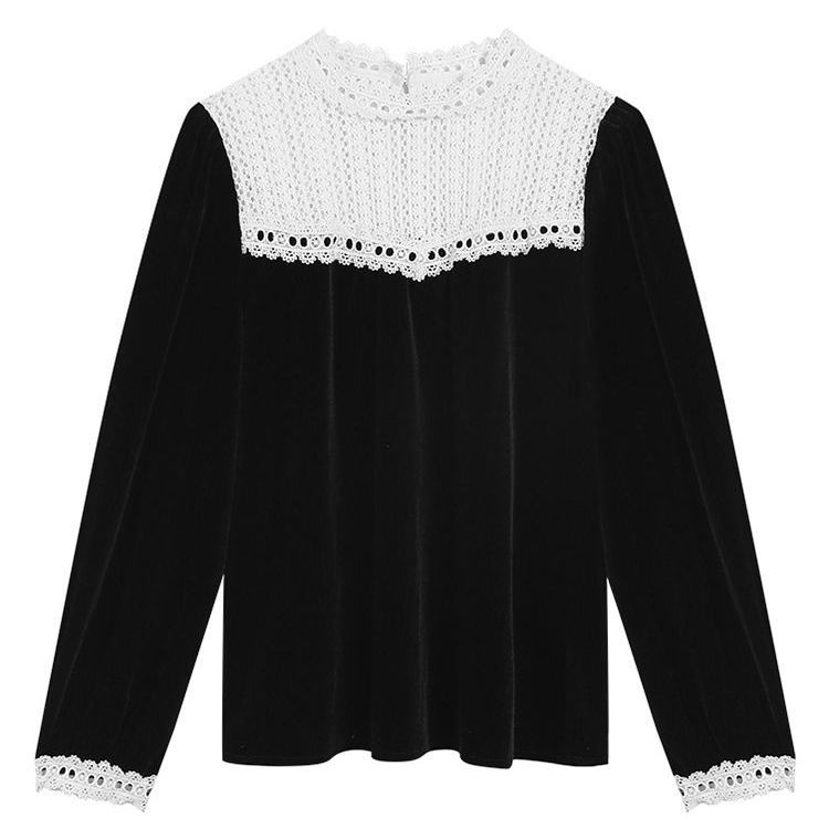 Áo Sweater Nhung Đen Tay Phồng Thời Trang Mùa Đông 2022 Mới Phong Cách Retro Cho Nữ