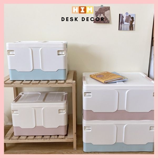 Hộp nhựa đựng đồ đa năng có nắp đậy có thể gập gọn tặng kèm sticker dễ thương