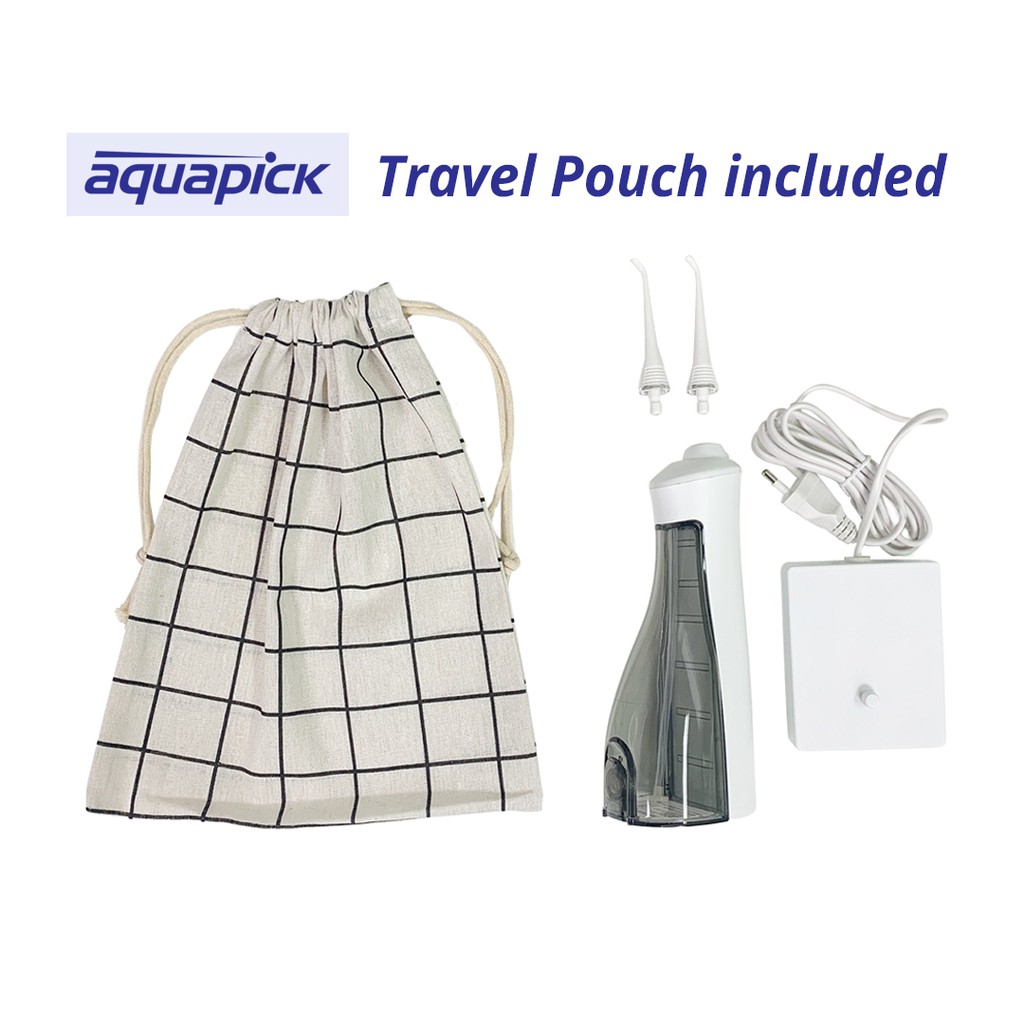 Aquapick AQ230 + Túi du lịch / Dụng cụ làm sạch răng bằng nước không dây, Máy tăm nước cầm tay và có thể sạc lại / Chống thấm nước IPX7
