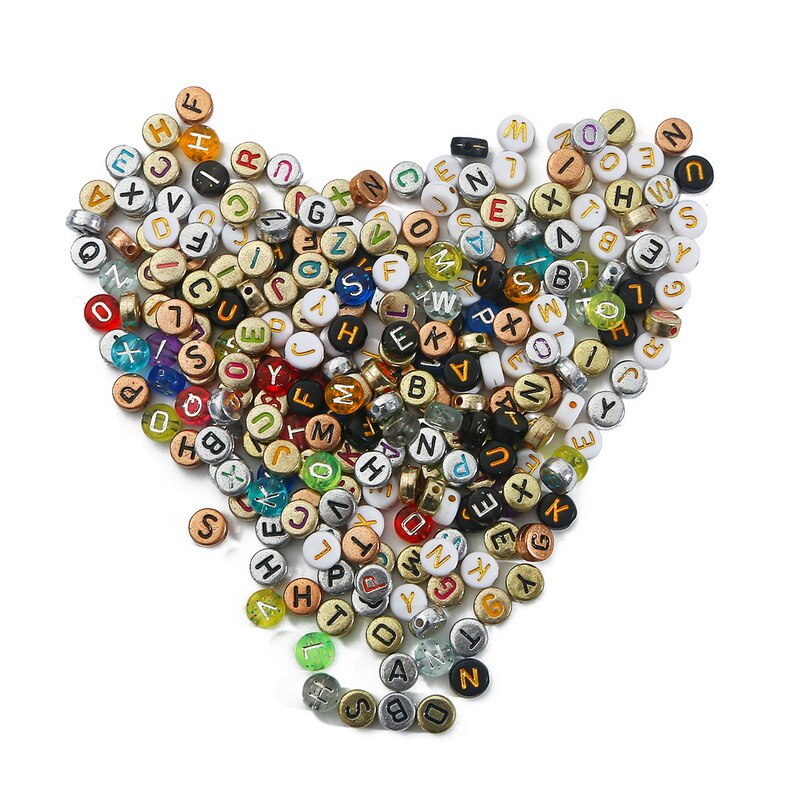 Set 100 hạt acrylic hình chữ cái màu kim loại dùng làm trang sức vòng cổ vòng tay thủ công