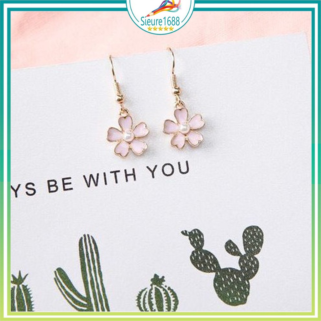 Bông Khuyên Tai Hoa Cúc Hồng Cánh Tim Đeo Nụ Phong Cách Hàn Quốc