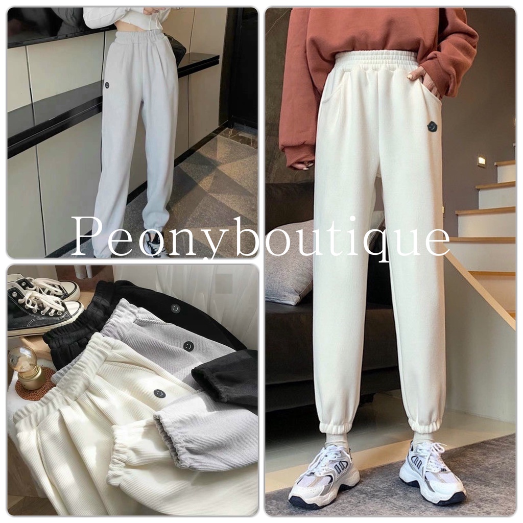 Quần Boom Tăm Icon Mặt Cười PEONYB Nữ [FREESHIP]  Jogger thun ống bo, sweater nỉ đẹp màu ĐEN | TRẮNG | XÁM Ulzzang