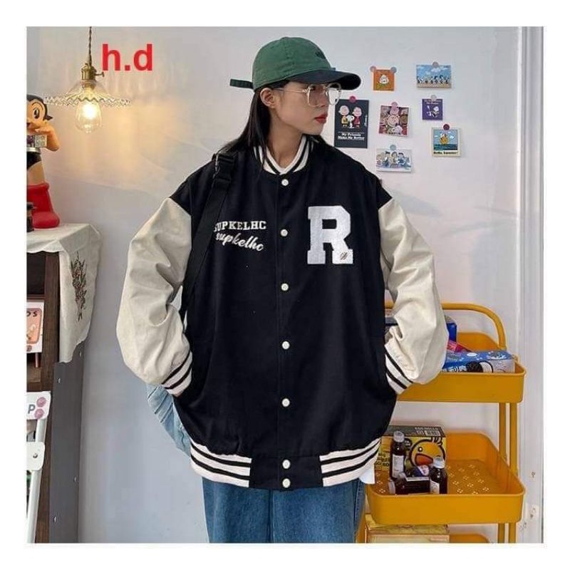 Áo khoác gió chữ R dáng bomber 1 lớp ngầu đét dành cho cả Nam và nữ