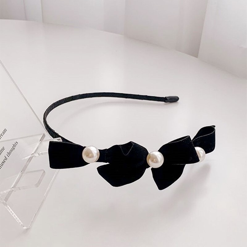 Băng đô cài tóc nơ đen ngọc trai giả TIMSTORE phụ kiện thời trang xinh