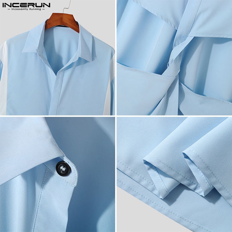 Áo sơ mi INCERUN tay ngắn dáng rộng thiết kế cắt lỗ thời trang cá tính cho nam