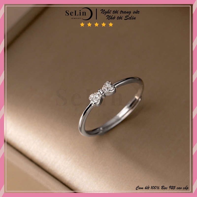 Nhẫn bạc nữ 925 SELIN JEWELRY đơn giản hình nơ đính đá nhỏ xinh có điều chỉnh kích thước  - 122