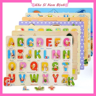 Đồ chơi trẻ em thông minh ghép hình núm gỗ nhiều chủ đề số , chữ , con vật ,hình học cho bé