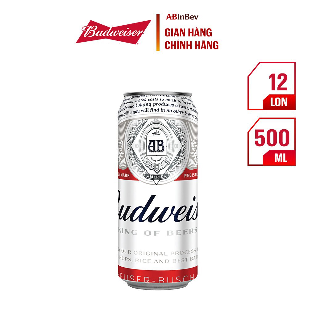 Thùng 12 Lon Cao Bia Budweiser Chính Hãng (500 ml/ lon)