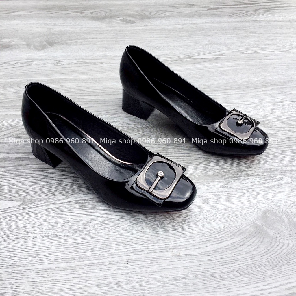 (Form rộng 1 size) Ảnh thật - Giày cao gót mũi vuông đính khóa 3cm - Made in Vietnam