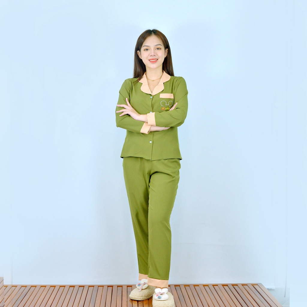 Bộ đồ bộ Pijama màu XANH PHA SỮA tay dài quần dài lụa cao cấp - Thoải Mái Nhẹ Nhàng