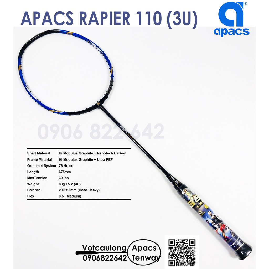 [Vợt cầu lông Apacs Rapier 110 - 3U] Vợt 3U giá rẻ nhất so với các dòng vợt trên thị trường