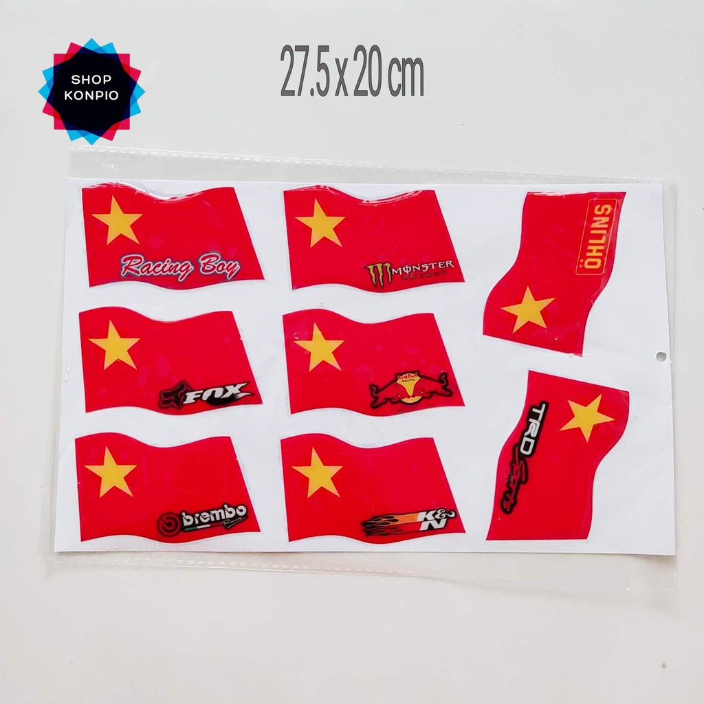 Bộ Tem Sticker Cờ Việt Nam Dập Nổi Cao Cấp Dán Xe Máy, Ô Tô, Mũ Bảo Hiểm, Chống Thấm Nước, Chống Bay Màu